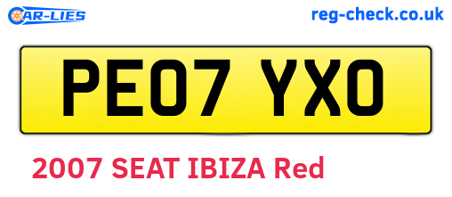 PE07YXO are the vehicle registration plates.