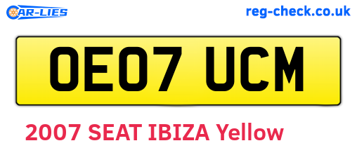 OE07UCM are the vehicle registration plates.