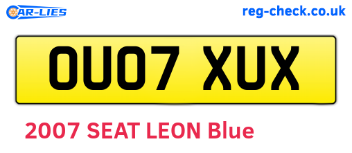 OU07XUX are the vehicle registration plates.
