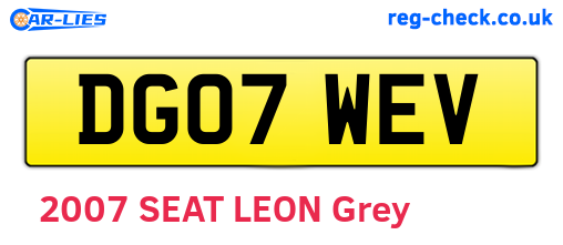 DG07WEV are the vehicle registration plates.