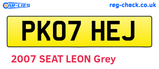 PK07HEJ are the vehicle registration plates.