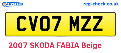 CV07MZZ are the vehicle registration plates.