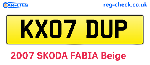 KX07DUP are the vehicle registration plates.