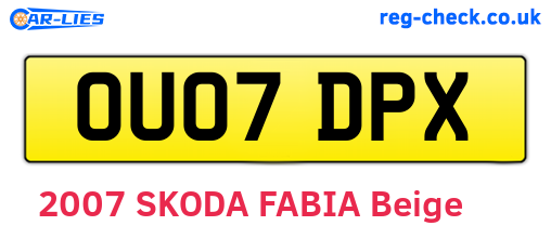 OU07DPX are the vehicle registration plates.