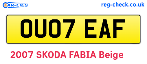 OU07EAF are the vehicle registration plates.