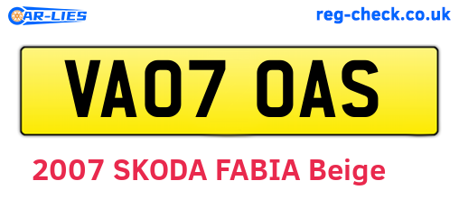 VA07OAS are the vehicle registration plates.