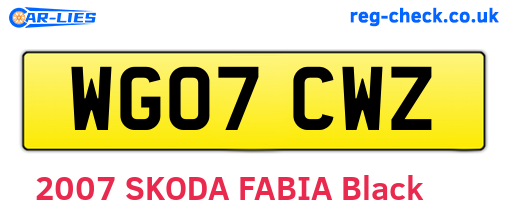 WG07CWZ are the vehicle registration plates.