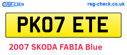 PK07ETE are the vehicle registration plates.