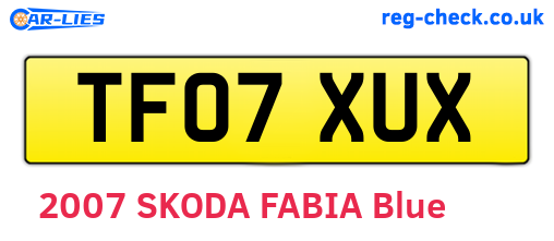 TF07XUX are the vehicle registration plates.