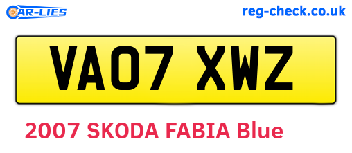 VA07XWZ are the vehicle registration plates.