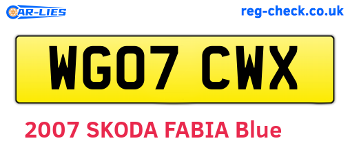 WG07CWX are the vehicle registration plates.