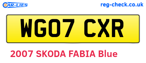WG07CXR are the vehicle registration plates.
