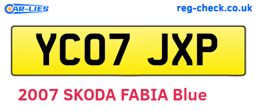 YC07JXP are the vehicle registration plates.
