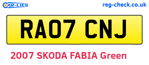 RA07CNJ are the vehicle registration plates.