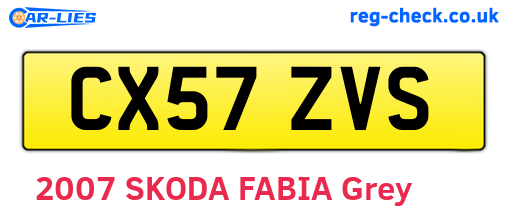 CX57ZVS are the vehicle registration plates.