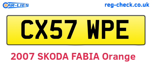 CX57WPE are the vehicle registration plates.
