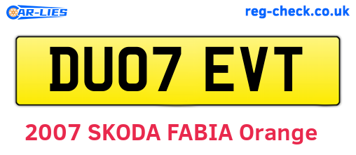 DU07EVT are the vehicle registration plates.