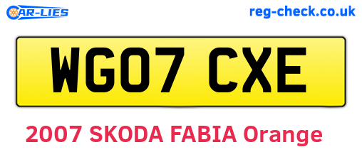 WG07CXE are the vehicle registration plates.