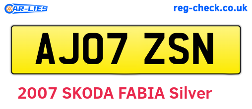 AJ07ZSN are the vehicle registration plates.