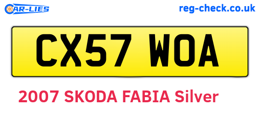 CX57WOA are the vehicle registration plates.