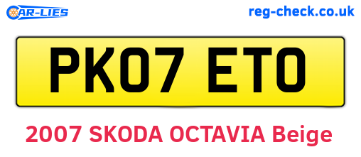 PK07ETO are the vehicle registration plates.