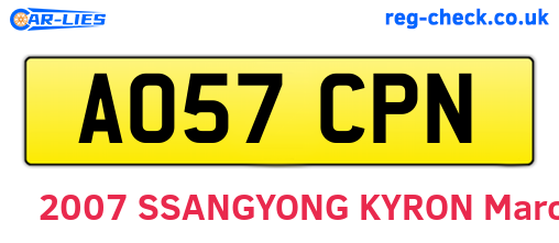 AO57CPN are the vehicle registration plates.