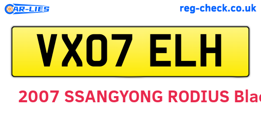 VX07ELH are the vehicle registration plates.