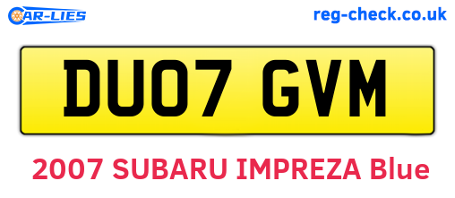 DU07GVM are the vehicle registration plates.