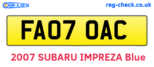 FA07OAC are the vehicle registration plates.