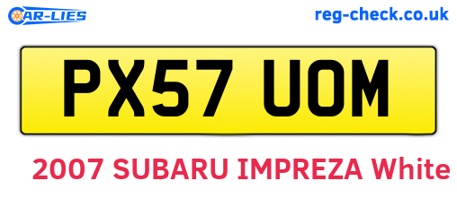 PX57UOM are the vehicle registration plates.