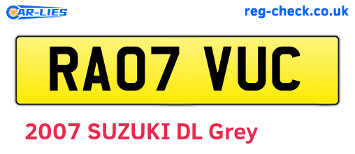 RA07VUC are the vehicle registration plates.