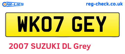 WK07GEY are the vehicle registration plates.