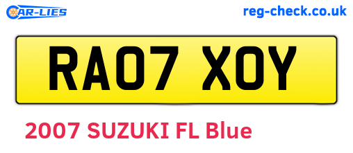 RA07XOY are the vehicle registration plates.
