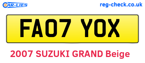 FA07YOX are the vehicle registration plates.