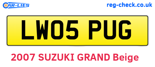 LW05PUG are the vehicle registration plates.