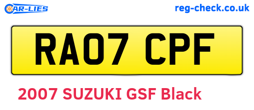 RA07CPF are the vehicle registration plates.