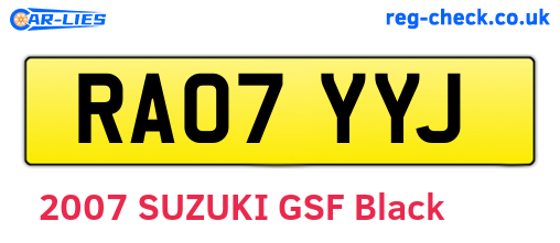 RA07YYJ are the vehicle registration plates.