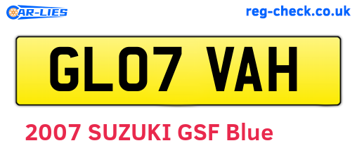 GL07VAH are the vehicle registration plates.