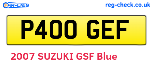 P400GEF are the vehicle registration plates.