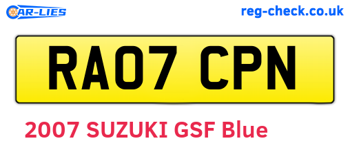 RA07CPN are the vehicle registration plates.