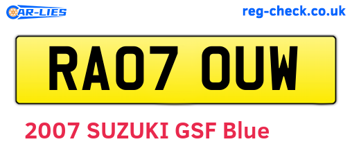 RA07OUW are the vehicle registration plates.
