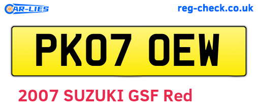 PK07OEW are the vehicle registration plates.