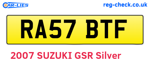 RA57BTF are the vehicle registration plates.