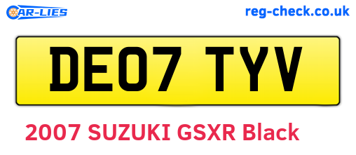 DE07TYV are the vehicle registration plates.