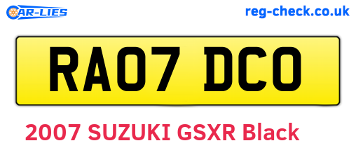 RA07DCO are the vehicle registration plates.