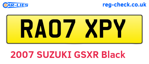 RA07XPY are the vehicle registration plates.
