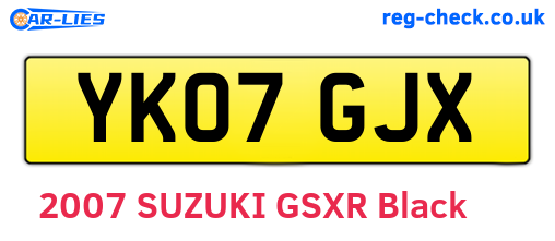 YK07GJX are the vehicle registration plates.