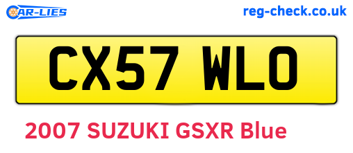 CX57WLO are the vehicle registration plates.