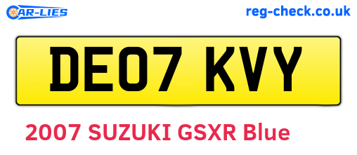 DE07KVY are the vehicle registration plates.