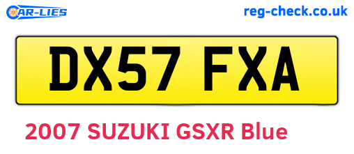 DX57FXA are the vehicle registration plates.